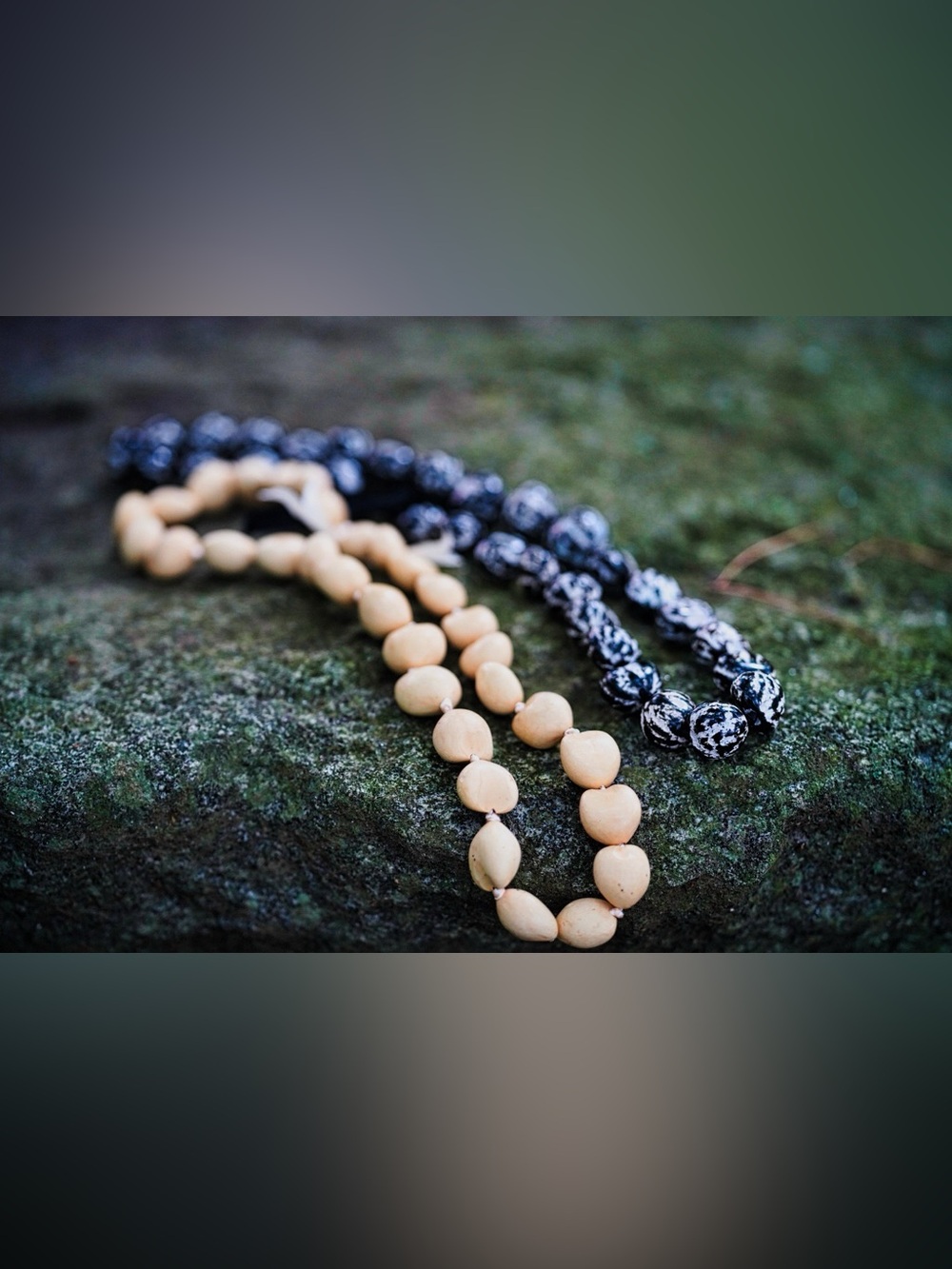 Lot of 2 Boho Beaded Necklaces – Natural Wood & Black Speckled Beads